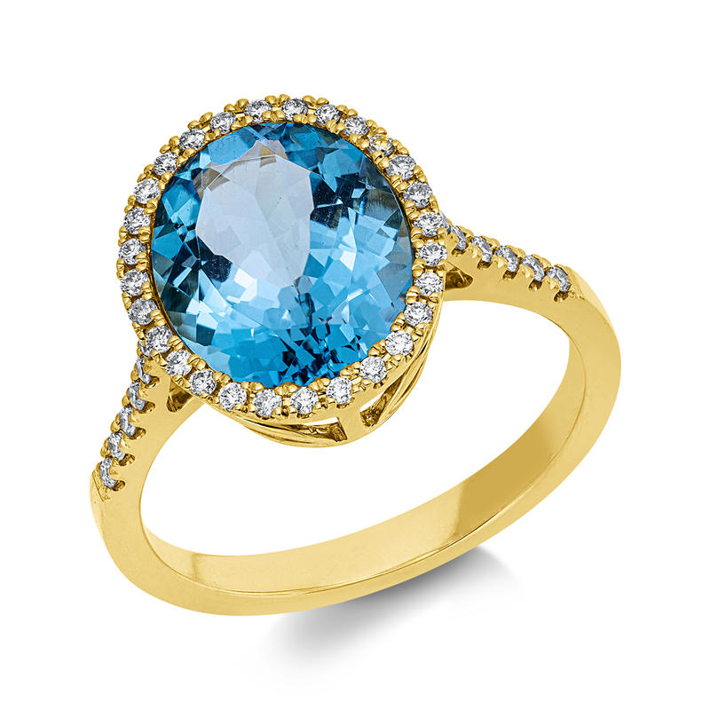 Ring mit Topas  aus 750/-18 Karat Gelbgold mit 40 Diamanten 0