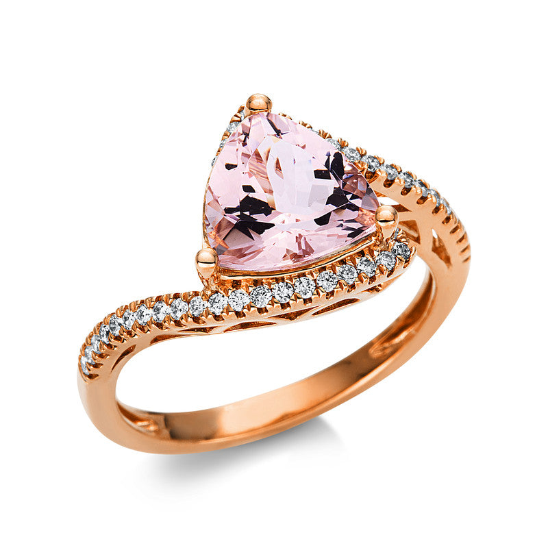 Ring mit Morganit  aus 585/-14 Karat Rotgold mit 41 Diamanten 0