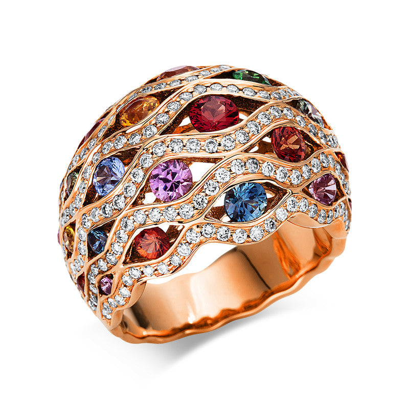 Ring mit Saphir  aus 750/-18 Karat Rotgold mit 214 Diamanten 1