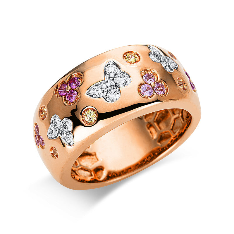 Ring mit Saphir  aus 750/-18 Karat Rotgold / Weißgold mit 12 Diamanten 0