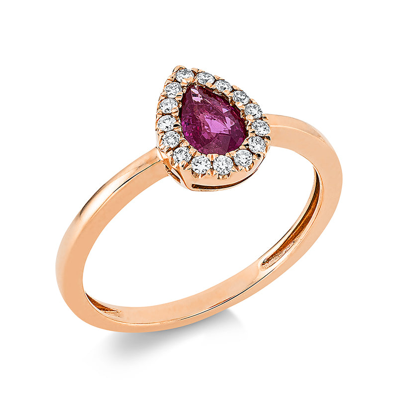 Ring aus Gold mit Diamanten mit Rubin, Tropfen-Symbol - 1V445