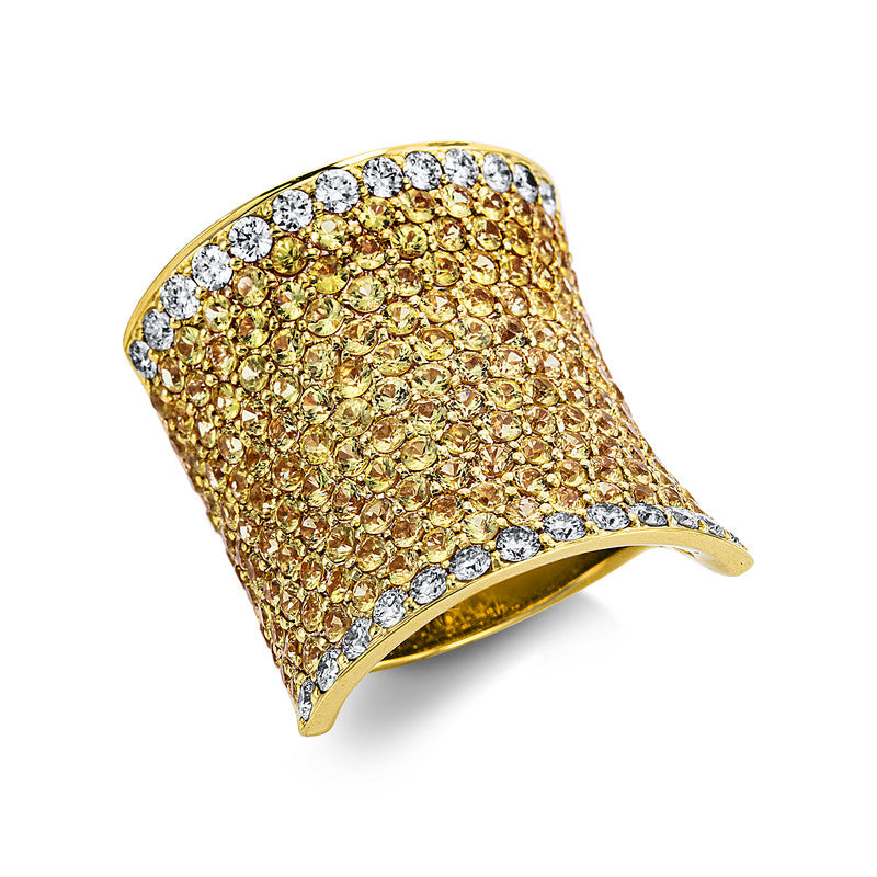 Ring mit Saphir  aus 750/-18 Karat Gelbgold / Weißgold mit 26 Diamanten 1