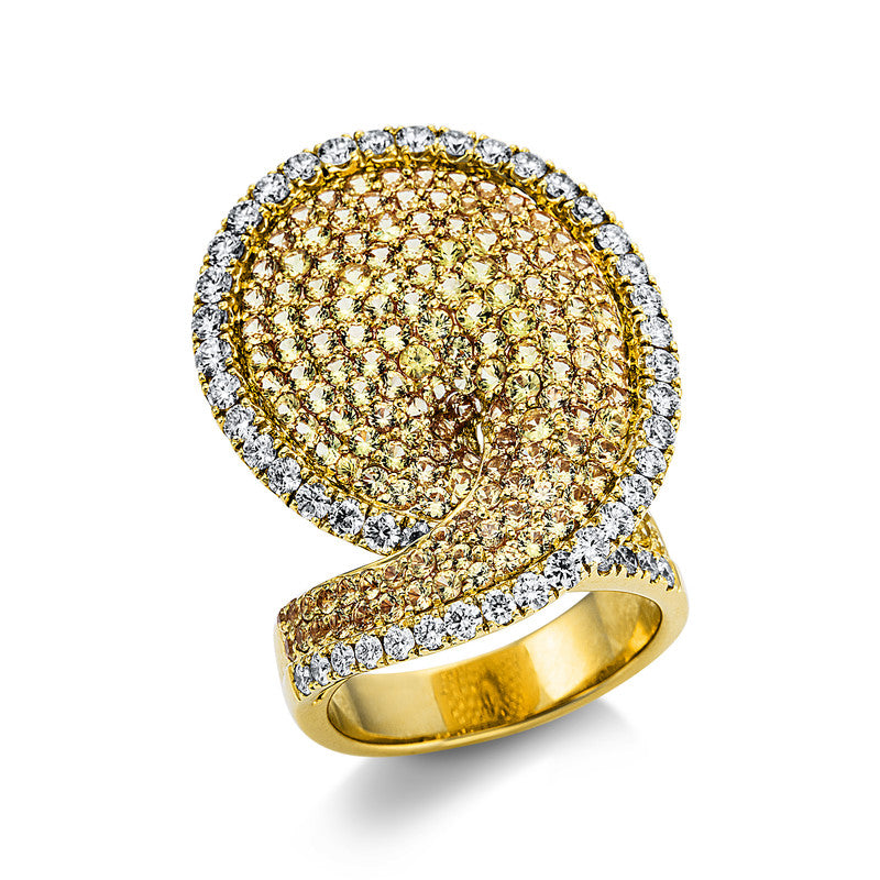 Ring mit Saphir  aus 750/-18 Karat Gelbgold / Weißgold mit 51 Diamanten 1