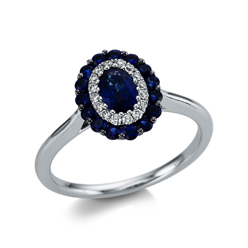 Ring mit Saphir  aus 750/-18 Karat Weißgold mit 16 Diamanten 0
