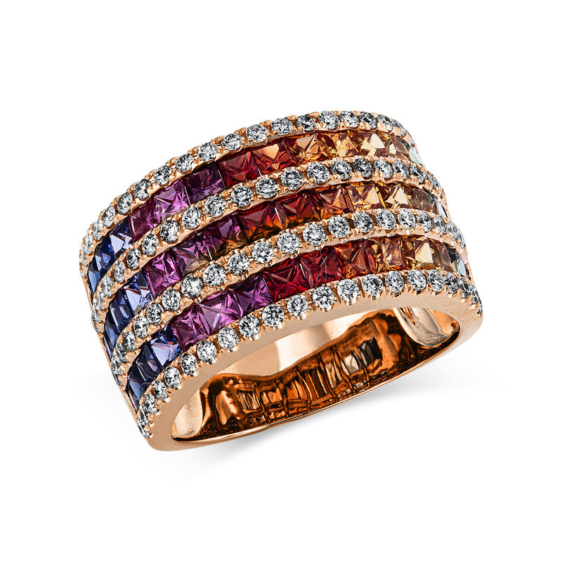 Ring mit Saphir  aus 750/-18 Karat Rotgold mit 86 Diamanten 0