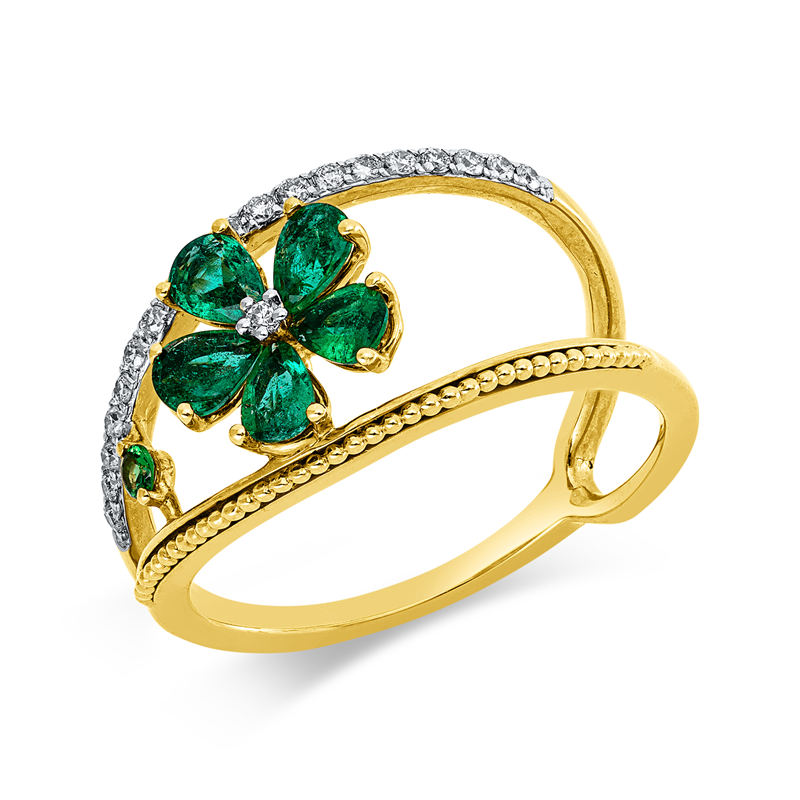 Ring mit Tsavorith  aus 750/-18 Karat Weißgold / Gelbgold mit 20 Diamanten 0