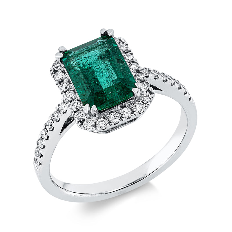Ring mit Smaragd  aus 750/-18 Karat Weißgold mit 36 Diamanten 0