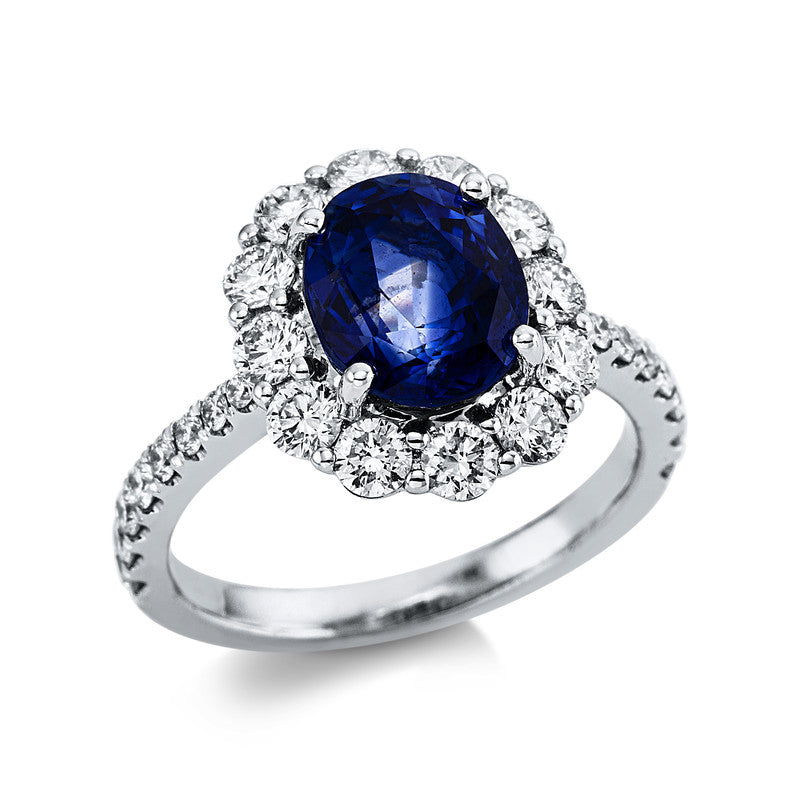 Ring mit Saphir  aus 750/-18 Karat Weißgold mit 28 Diamanten 1