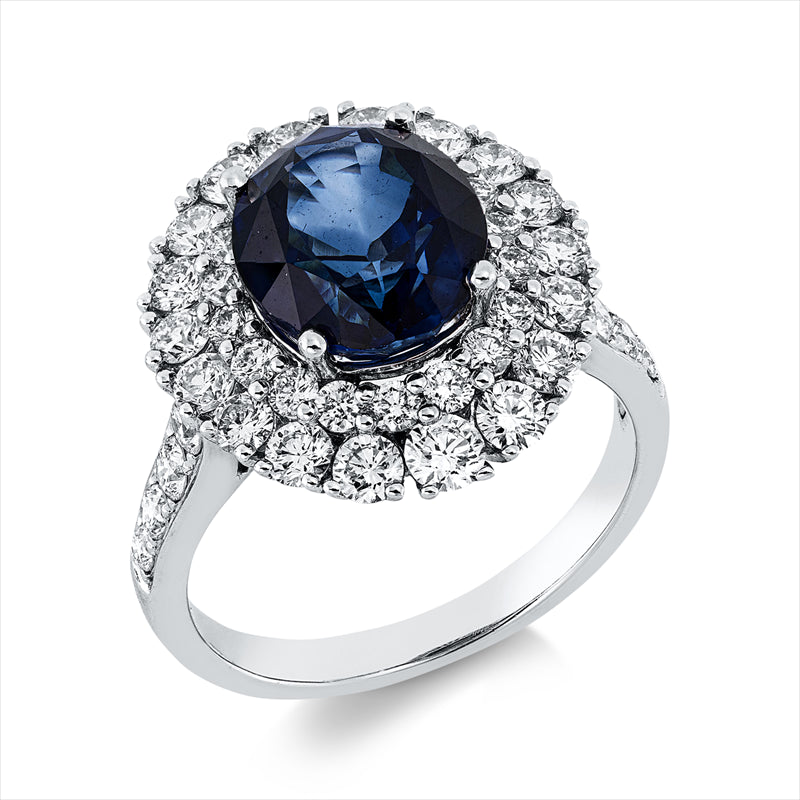 Ring mit Saphir  aus 750/-18 Karat Weißgold mit 44 Diamanten 1
