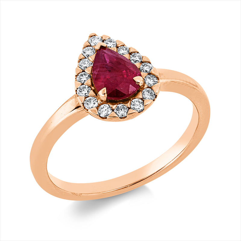 Ring mit Rubin  aus 750/-18 Karat Rotgold mit 15 Diamanten 0