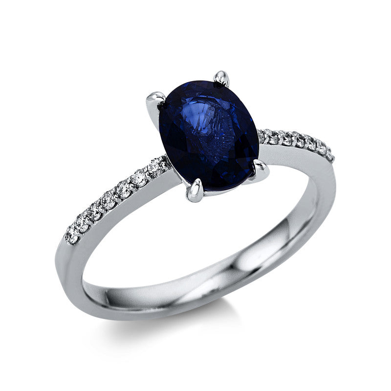 Ring mit Saphir  aus 750/-18 Karat Weißgold mit 14 Diamanten 0