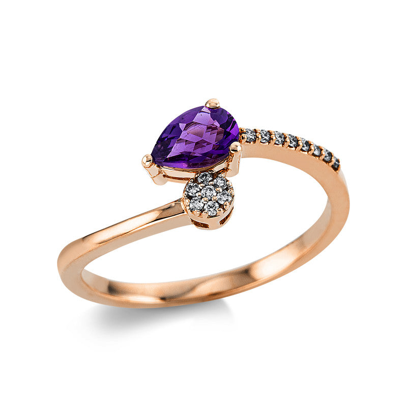Ring mit Amethyst  aus 585/-14 Karat Rotgold mit 15 Diamanten 0