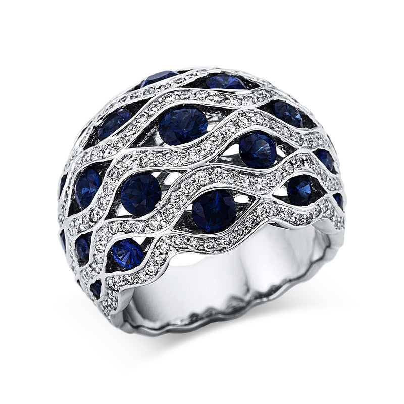 Ring mit Saphir  aus 750/-18 Karat Weißgold mit 214 Diamanten 1 ct