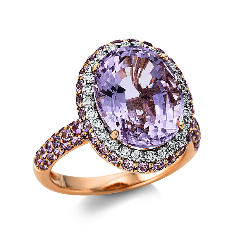 Ring mit Saphir  aus 750/-18 Karat Rotgold / Weißgold mit 26 Diamanten 0