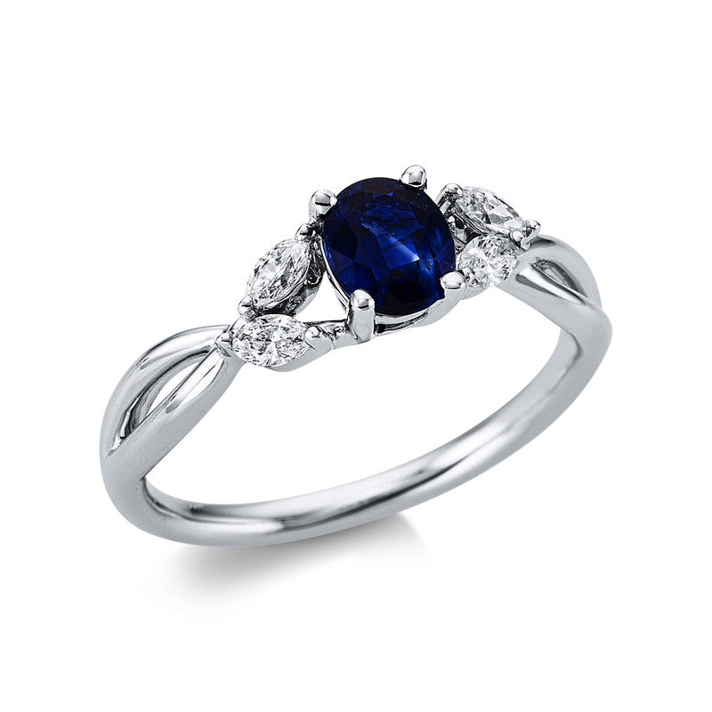 Ring mit Saphir  aus 750/-18 Karat Weißgold mit 4 Diamanten 0