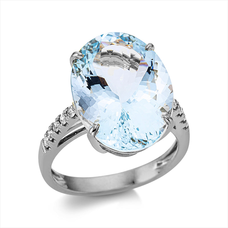 Ring mit Aquamarin  aus 750/-18 Karat Weißgold mit 10 Diamanten 0