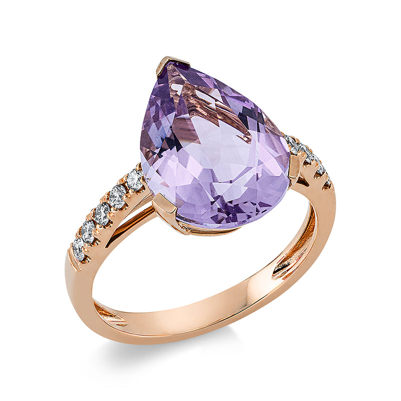 Ring mit Amethyst  aus 750/-18 Karat Rotgold mit 10 Diamanten 0