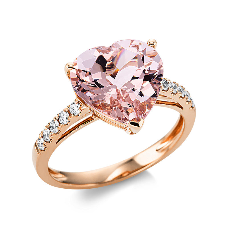 Ring mit Morganit  aus 750/-18 Karat Rotgold mit 10 Diamanten 0