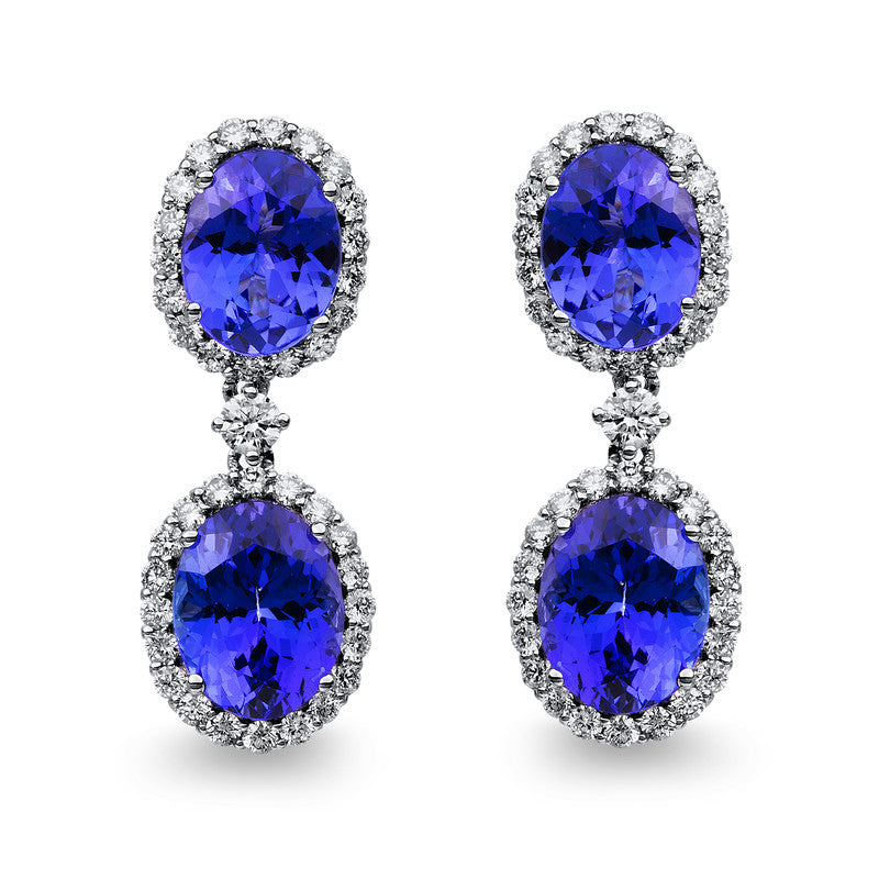 Ohrschmuck mit Tansanit  aus 750/-18 Karat Weißgold mit 78 Diamanten 1