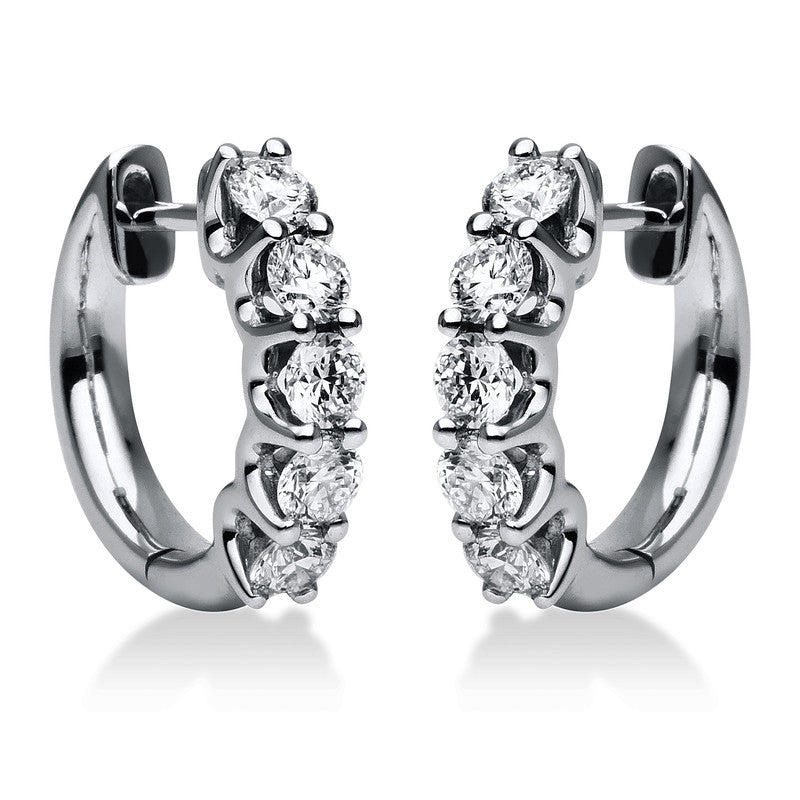 Creolen    aus 750/-18 Karat Weißgold mit 10 Diamanten 1 ct