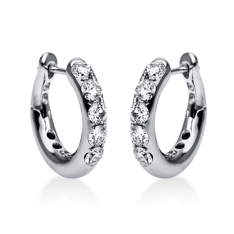 Creolen    aus 750/-18 Karat Weißgold mit 10 Diamanten 1 ct