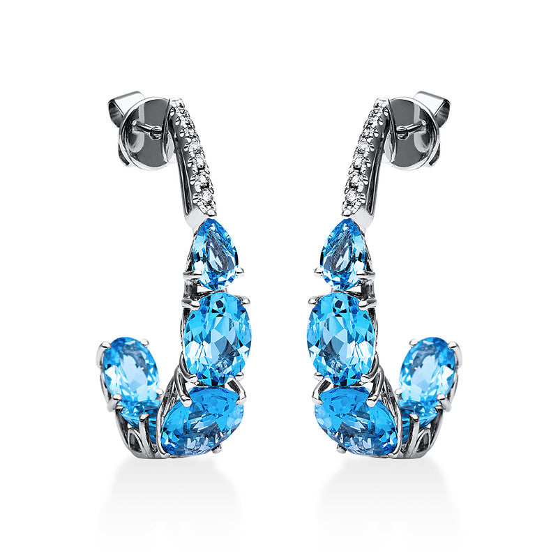 Ohrstecker mit Blautopas  aus 750/-18 Karat Weißgold mit 14 Diamanten 0