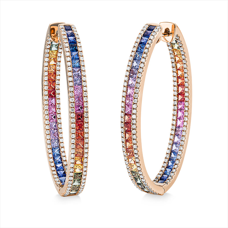 Creolen mit Saphir  aus 750/-18 Karat Rotgold mit 300 Diamanten 1