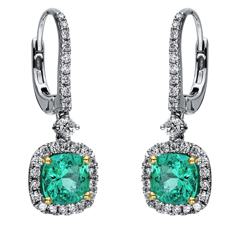Ohrschmuck mit Smaragd  aus 750/-18 Karat Weißgold / Gelbgold mit 56 Diamanten 0