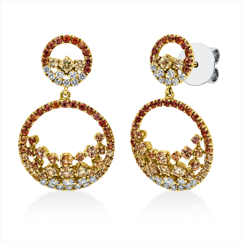Ohrschmuck mit Saphir  aus 750/-18 Karat Gelbgold / Weißgold mit 36 Diamanten 0