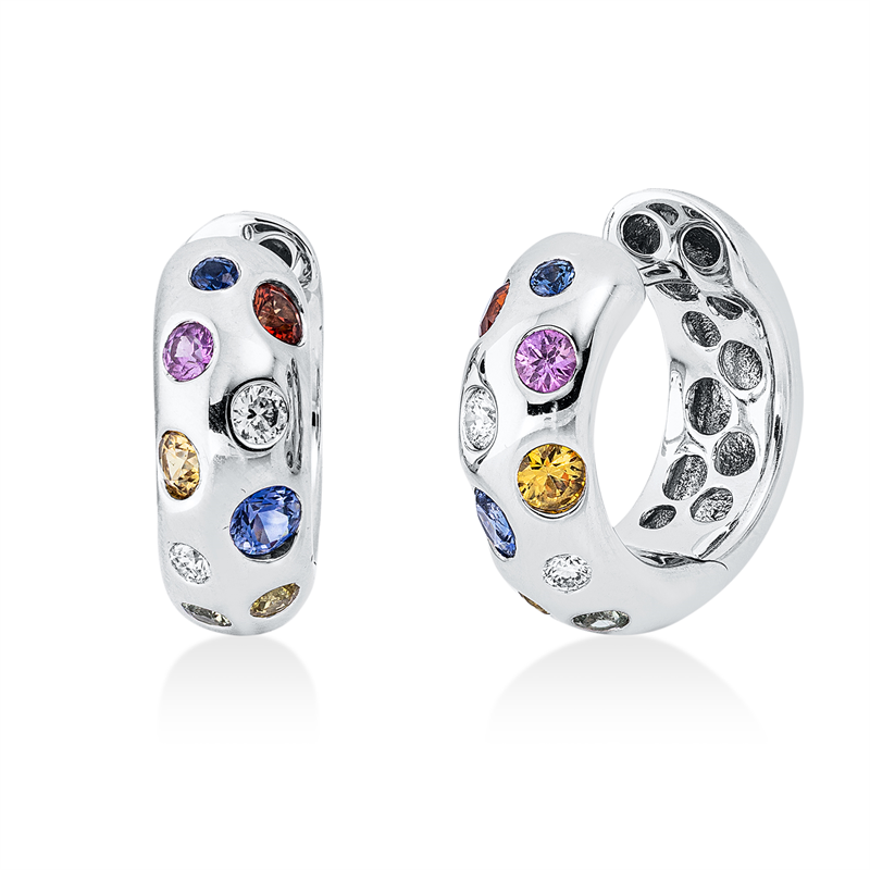 Creolen mit Saphir  aus 750/-18 Karat Weißgold mit 4 Diamanten 0