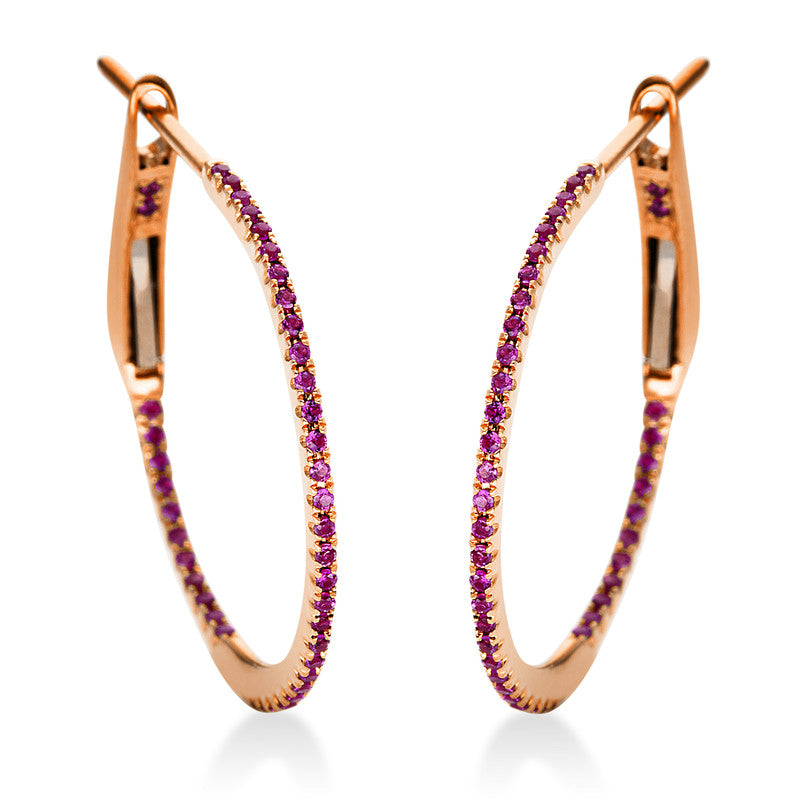 Creolen mit Rubin  aus 750/-18 Karat Rotgold  