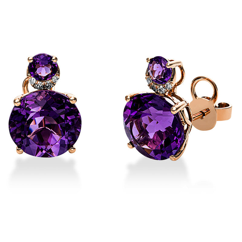 Ohrstecker mit Amethyst  aus 750/-18 Karat Rotgold mit 8 Diamanten 0