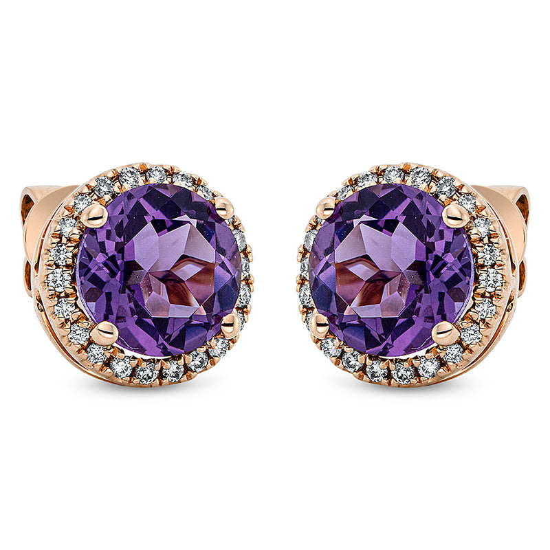 Ohrstecker mit Amethyst  aus 750/-18 Karat Rotgold mit 44 Diamanten 0