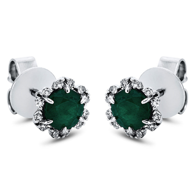 Ohrstecker mit Smaragd  aus 750/-18 Karat Weißgold mit 24 Diamanten 0