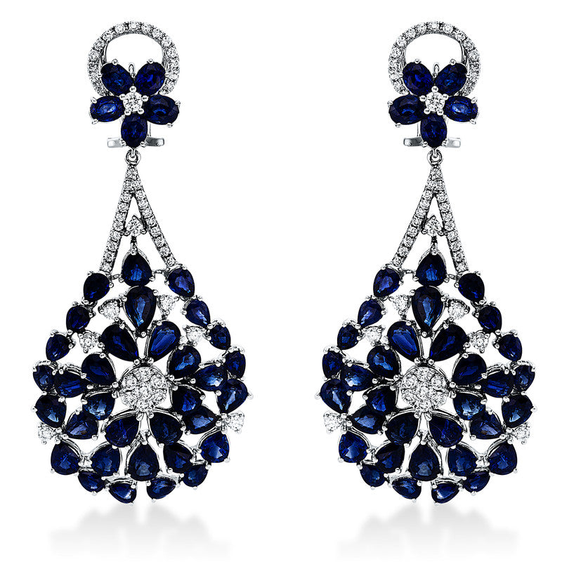 Ohrschmuck mit Saphir  aus 750/-18 Karat Weißgold mit 98 Diamanten 1