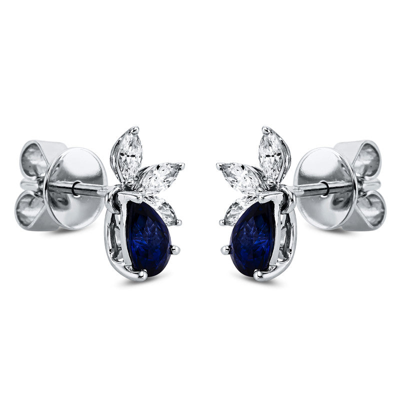 Ohrstecker mit Saphir  aus 750/-18 Karat Weißgold mit 6 Diamanten 0