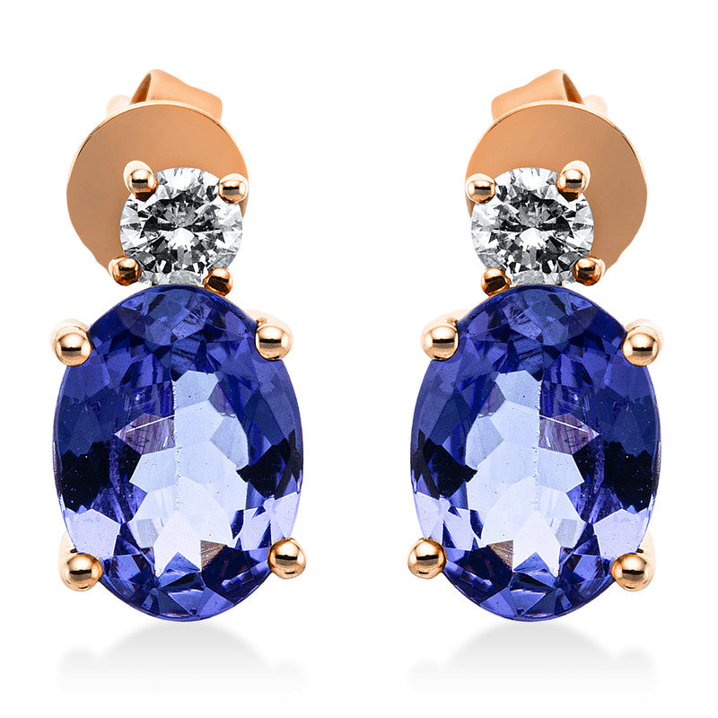 Ohrstecker mit Tansanit  aus 750/-18 Karat Rotgold mit 2 Diamanten 0