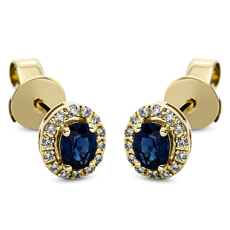 Ohrstecker mit Saphir  aus 750/-18 Karat Gelbgold mit 28 Diamanten 0