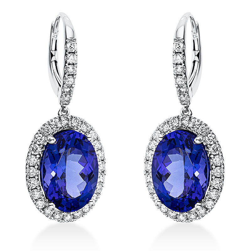 Ohrschmuck mit Tansanit  aus 750/-18 Karat Weißgold mit 60 Diamanten 0