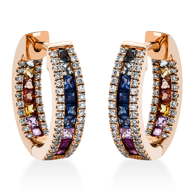 Creolen mit Saphir  aus 750/-18 Karat Rotgold mit 108 Diamanten 0