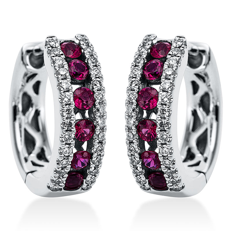 Creolen mit Rubin  aus 750/-18 Karat Weißgold mit 56 Diamanten 0