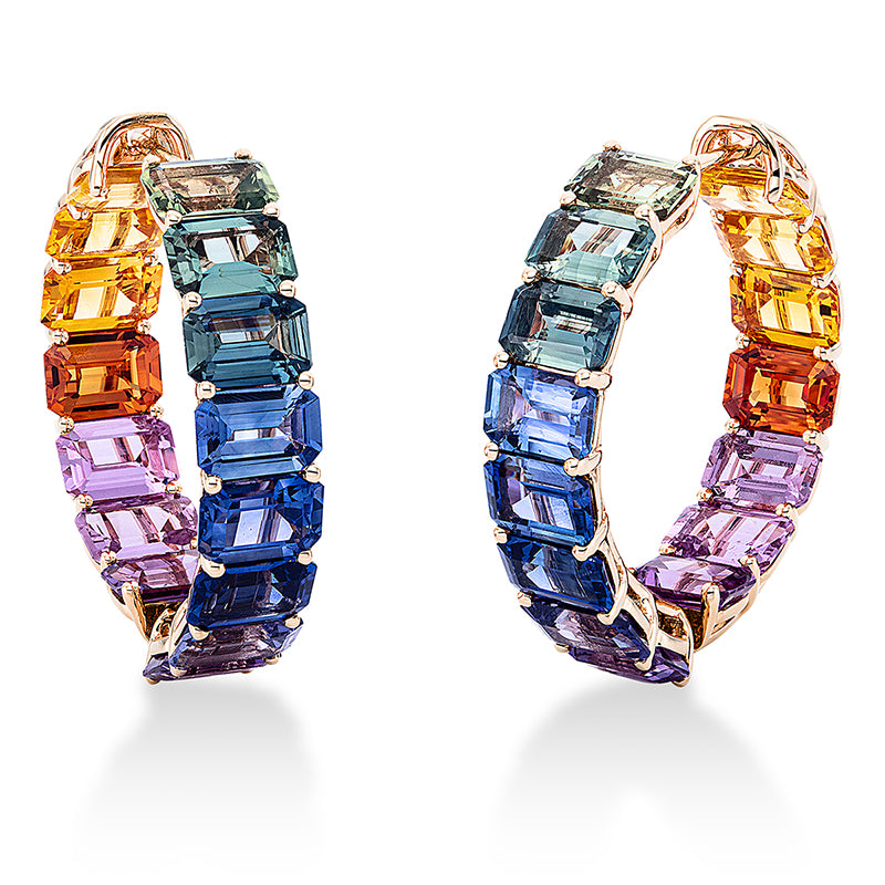 Creolen mit Saphir  aus 750/-18 Karat Rotgold  