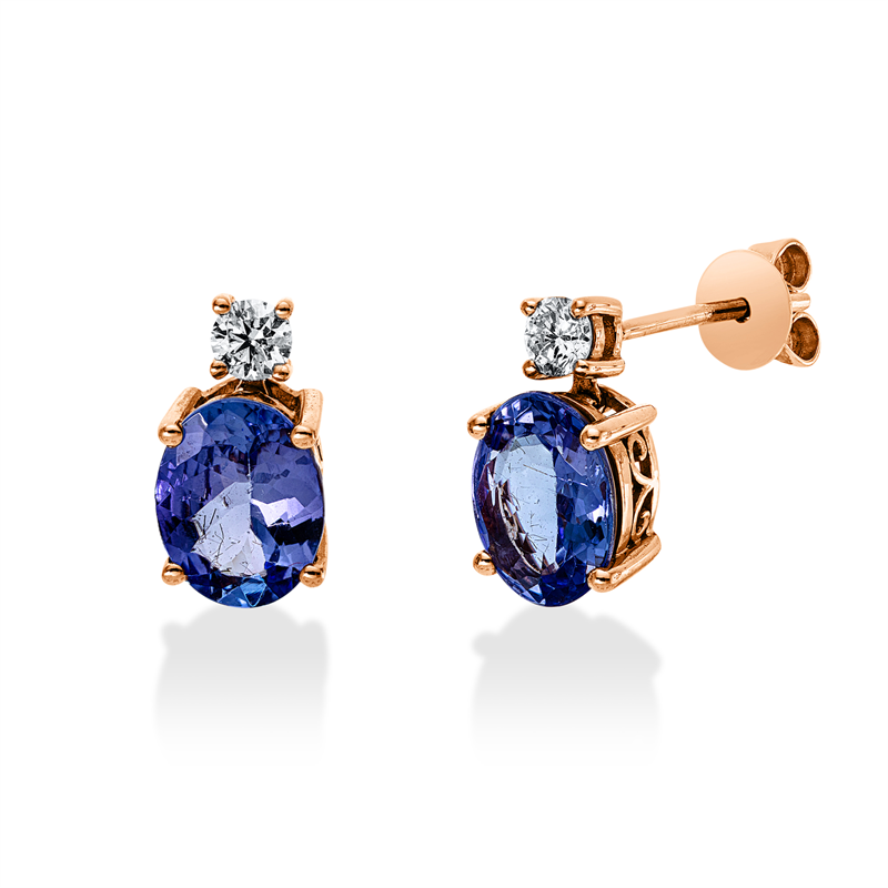 Ohrschmuck mit Tansanit  aus 750/-18 Karat Rotgold mit 2 Diamanten 0