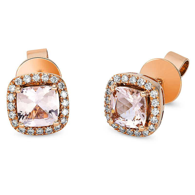 Ohrstecker mit Morganit  aus 750/-18 Karat Rotgold mit 40 Diamanten 0