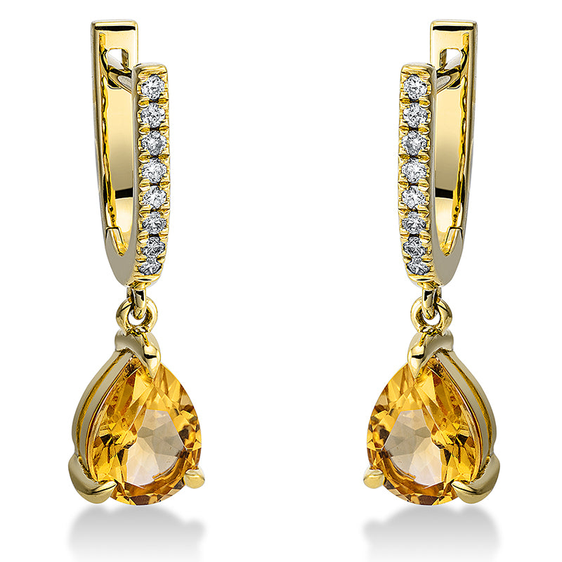 Ohrschmuck mit Citrin  aus 750/-18 Karat Gelbgold mit 16 Diamanten 0