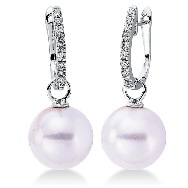 Ohrschmuck   mit Süßwasserperle aus 750/-18 Karat Weißgold mit 20 Diamanten 0