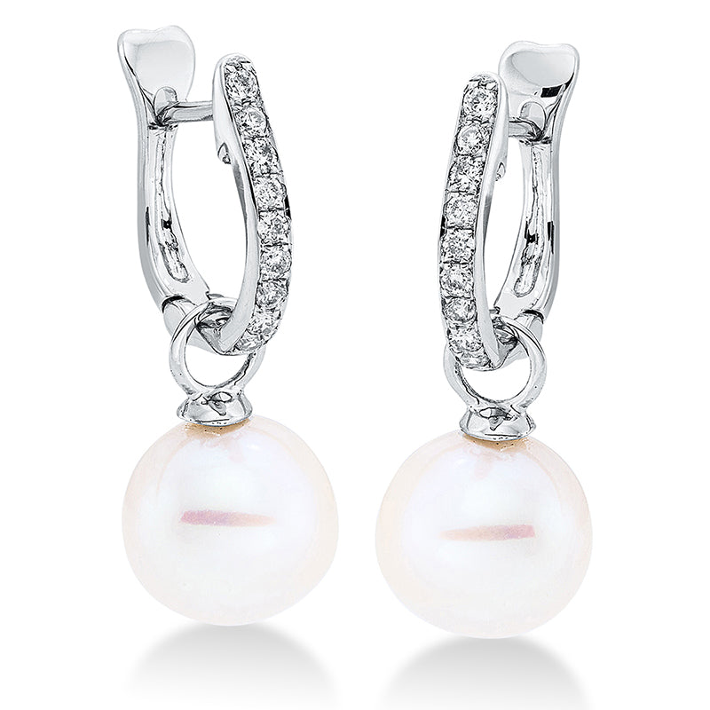 Ohrschmuck   mit Süßwasserperle aus 750/-18 Karat Weißgold mit 18 Diamanten 0