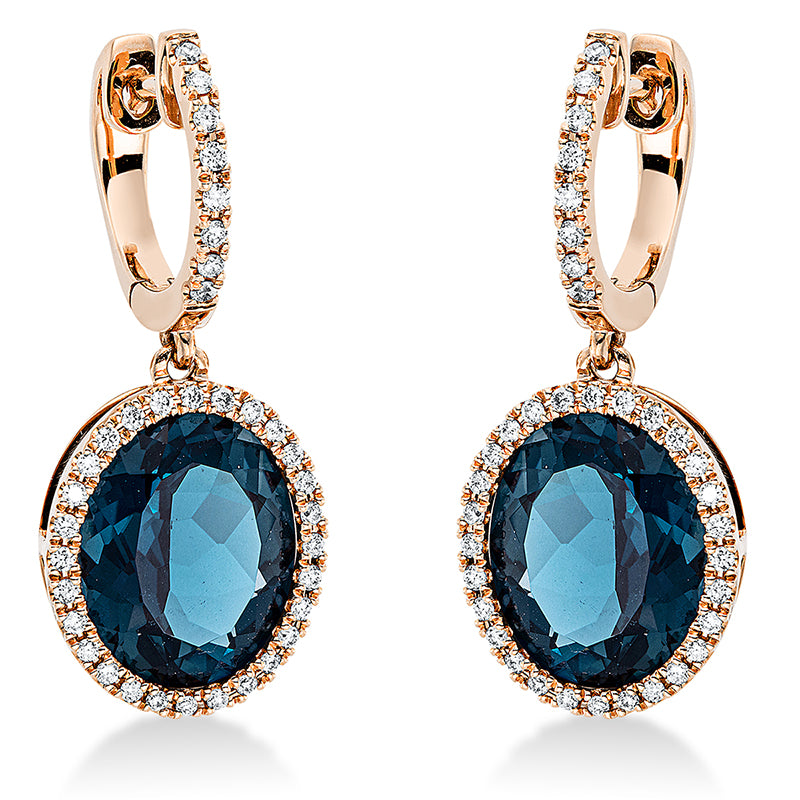 Ohrschmuck mit Topas  aus 750/-18 Karat Rotgold mit 72 Diamanten 0