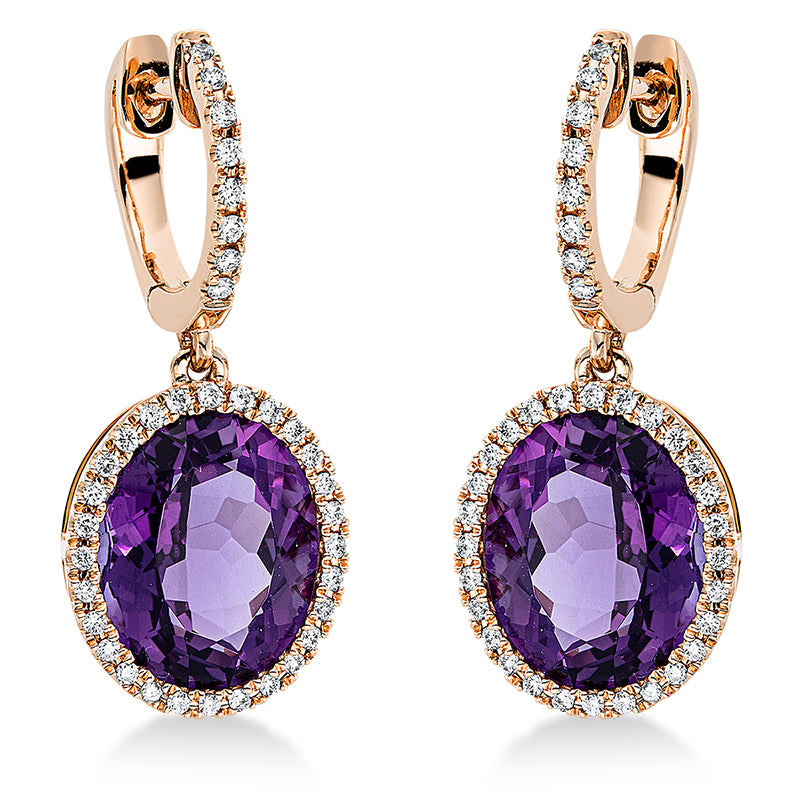 Ohrschmuck mit Amethyst  aus 750/-18 Karat Rotgold mit 72 Diamanten 0