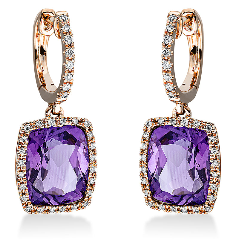 Ohrschmuck mit Amethyst  aus 750/-18 Karat Rotgold mit 64 Diamanten 0